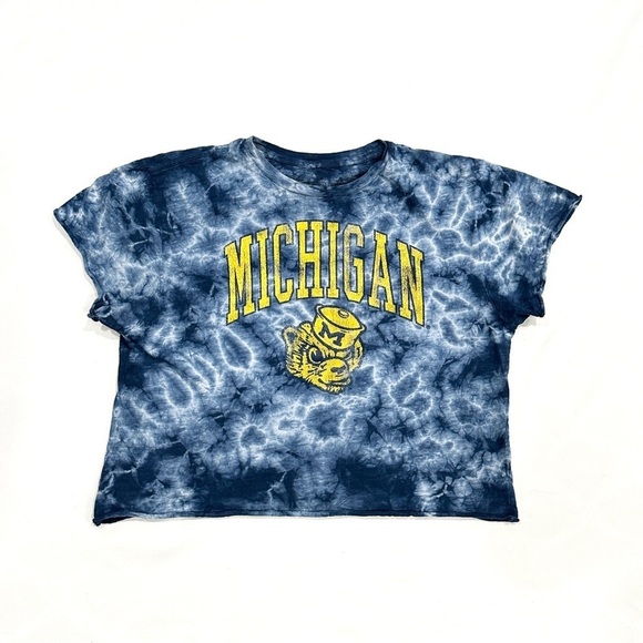 The Original Retro Brand U of Michigan Wolverines Tie Dye Crop Graphic T-shirt - Picture 1 of 6